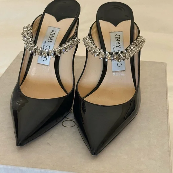 Jimmy Choo Black Patent Leather Heels with Kitten Heel 100 mm Size 8.5